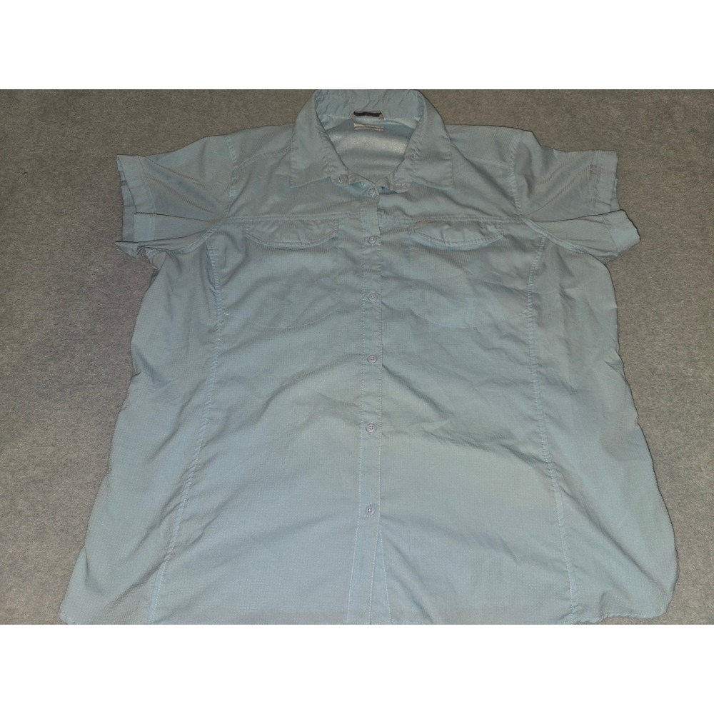 Columbia Mens 2X Light Blue Omni-Shade Short Sleeve Button Down Fishing Shirt